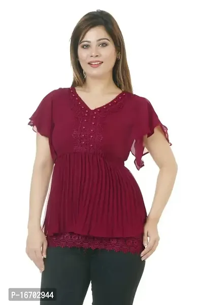 Sarfaraz Dresses Women'sGeorgette Regular Fit Round Neck Solid Casual Wear Top-thumb1