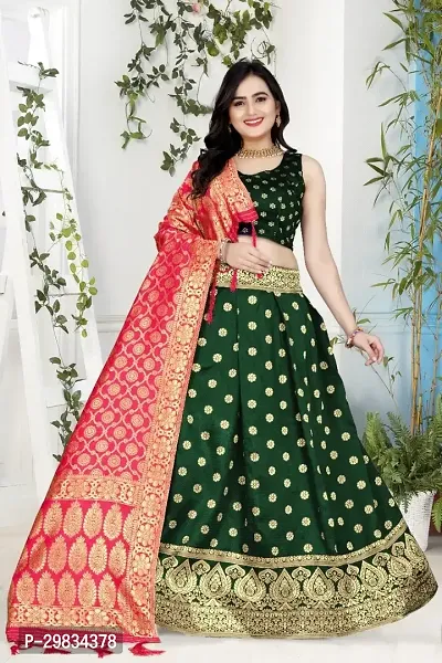 Elegant Brocade Green Lehenga Choli For Girl-thumb0