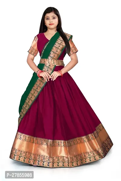 Alluring Maroon Art Silk Jacquard Lehenga with Choli And Dupatta Set For Girls