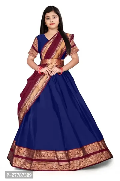 Stylish Navy Blue Jaquard Lehenga Cholis Set For Girl