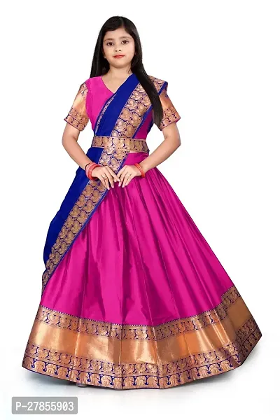 Pink Art Silk Jacquard Lehenga with Choli And Dupatta Set For Girls