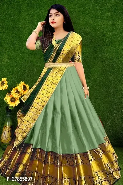 Alluring Green Art Silk Jacquard Lehenga with Choli And Dupatta Set For Girls-thumb0