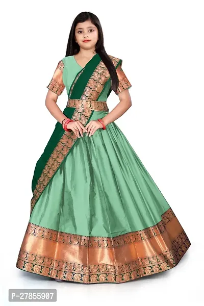 Alluring Green Art Silk Jacquard Lehenga with Choli And Dupatta Set For Girls