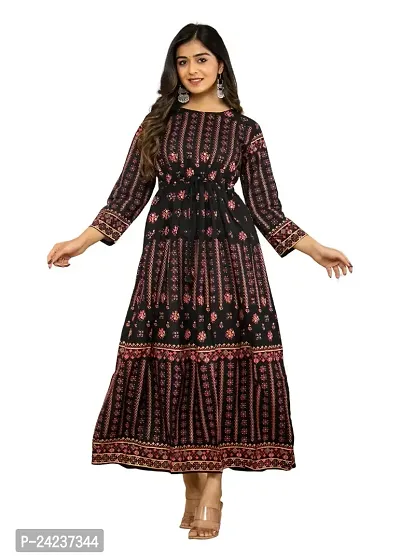 RATNAVALI Women's Rayon Printed Long Flared Straight Gown