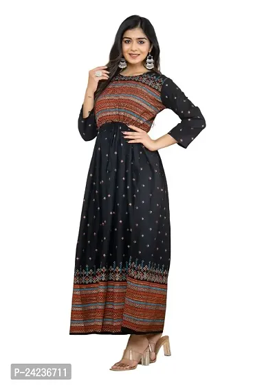 RATNAVALI Women's Rayon Printed Long Flared Straight Gown