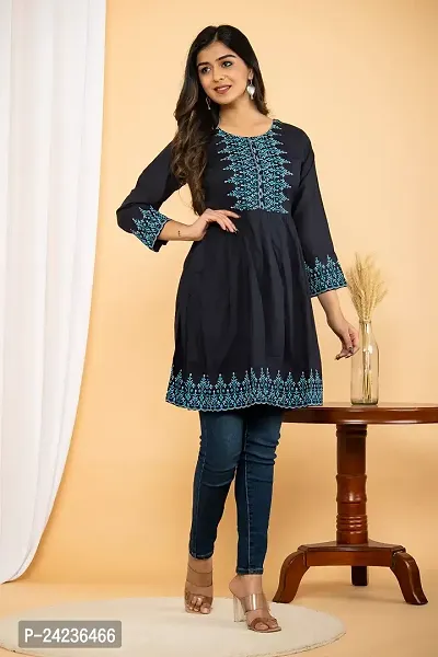 RATNAVALI Short Kurti for Women| Rayon Cotton Printed Straight Kurta | Women's Tunic Tops-thumb4