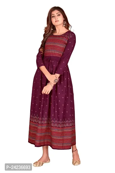 RATNAVALI Women's Rayon Printed Long Flared Straight Gown