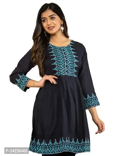 RATNAVALI Short Kurti for Women| Rayon Cotton Printed Straight Kurta | Women's Tunic Tops-thumb0