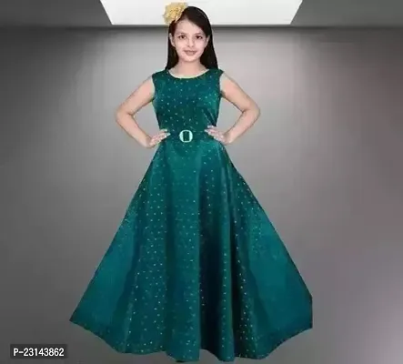Alluring Green Satin Ethnic Gowns For Girls