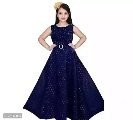 Alluring Navy Blue Satin Ethnic Gowns For Girls