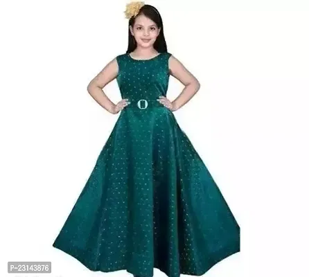 Alluring Green Satin Ethnic Gowns For Girls