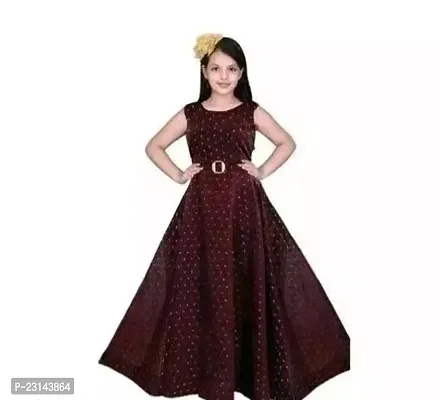 Alluring Maroon Satin Ethnic Gowns For Girls
