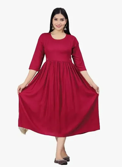 Designer Rayon Solid Flared Maternity Kurta For Women