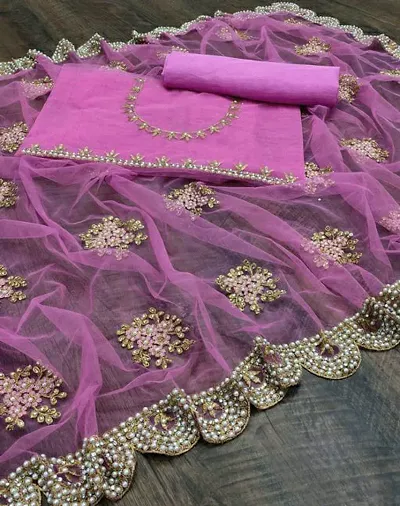 Net Embroidered Fashion Saree