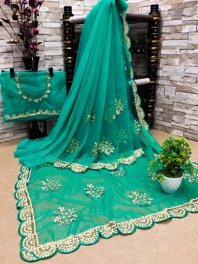 Embroidered Net Sarees with Blouse Piece