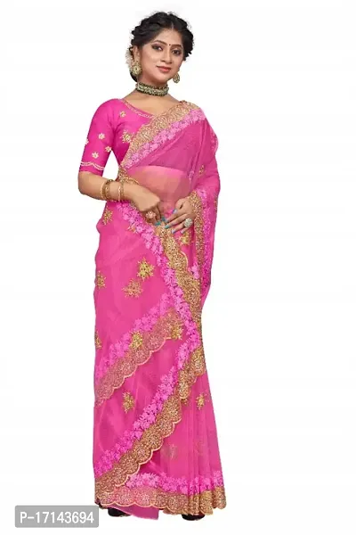 Beautiful Embroidered Net Sari-thumb2