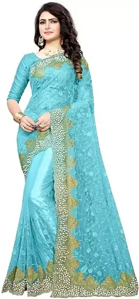 Fashionable Embroidered Fashion Net Sarees With Blouse Piece