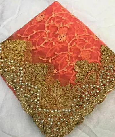Stunning Net Embroidered Saree with Banarasi Silk Blouse piece