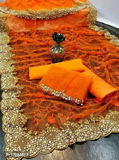 Beautiful Embroidered Net Sari-thumb0
