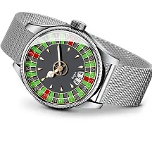 New Stylist 3D Glass Date Function Multicolor Casino Dial Green Steel Belt Analog Watch - for Men-thumb3