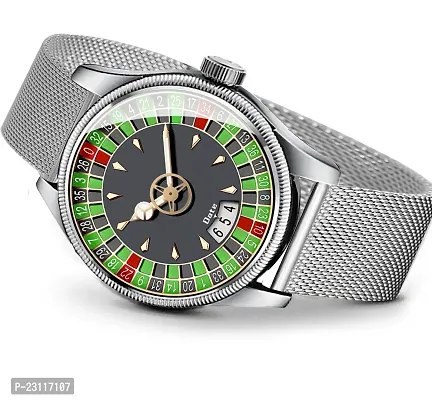 New Stylist 3D Glass Date Function Multicolor Casino Dial Green Steel Belt Analog Watch - for Men-thumb4