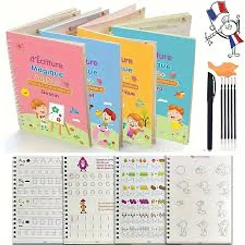 Magic Practice Book, Magic Book, Magic Practice Notepad for Kids, 4 Book + 1 Pen + 10 Refill + 1 Grip, Magic Practice Copy Book for Kids, Reusable Books for Kids