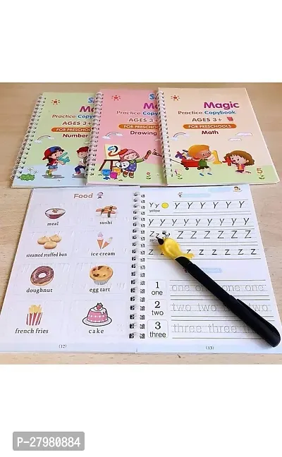 Magic Practice Book, Magic Book, Magic Practice Notepad for Kids, 4 Book + 1 Pen + 10 Refill + 1 Grip, Magic Practice Copy Book for Kids, Reusable Books for Kids-thumb0
