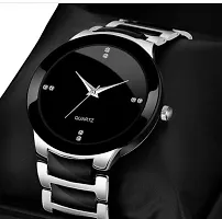 Trendy Metal Strap Men Black Dial Watch And Magnetic Purple Strap Women Diamond Dial Watch For Couple -Pack Of 2-thumb1