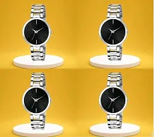 Trendy Leather Strap Men Black Dial Watch And Metallic Silver Strap Women Black Dial Watch For Couple -Pack Of 2-thumb2