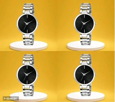 Trendy Leather Strap Men Black Dial Watch And Metallic Silver Strap Women Black Dial Watch For Couple -Pack Of 2-thumb3