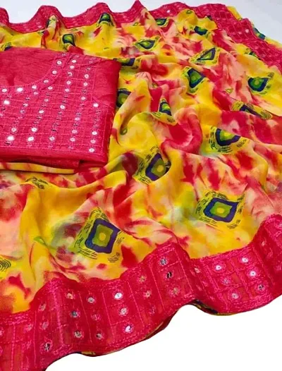 Georgette Mirror Border Sarees With Blouse Piece