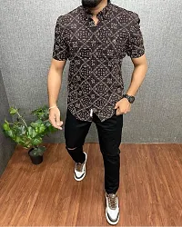 Stylish Cotton Multicoloured Printed Short Sleeves Shirt For Men-thumb1