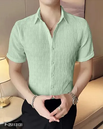 Stylish Cotton Green Printed Short Sleeves Shirt For Men