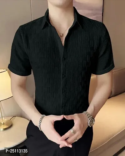 Stylish Cotton Black Printed Short Sleeves Shirt For Men