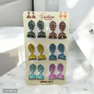 VIGILANTEE Stylish Small Peacock Oxidised Jhumki Western Combo Set Of 6 Pair Beads Brass Jhumki Earring Drops And Danglers-thumb2