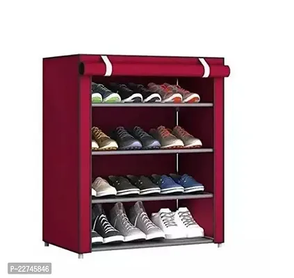 Classic Shoe Rack Organizer For Home,Office Etc 4 Shelves Rack-Maroon (Itn-10)-thumb0