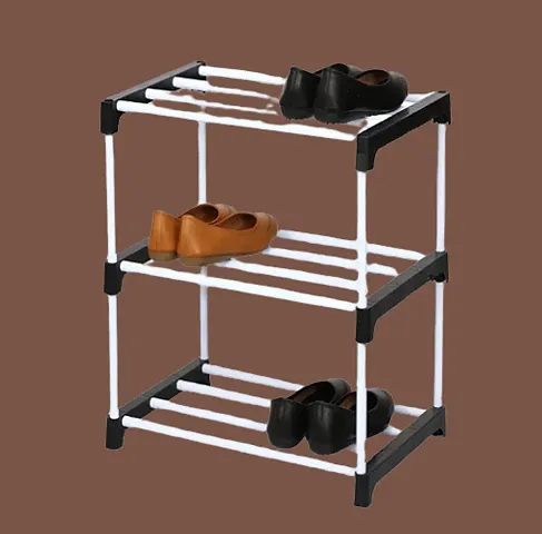 STRONGER STORE Multipurpose portable Plastic rack shoes/books/clothes/toys etc easy to assemble (Plastic 3 shelf Black)
