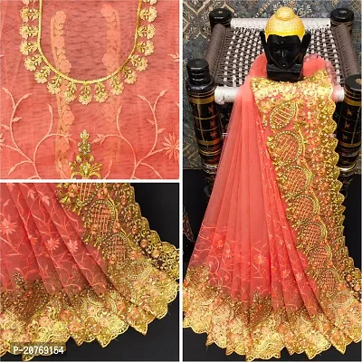 Beautiful Net Saree With Blouse Piece For Women