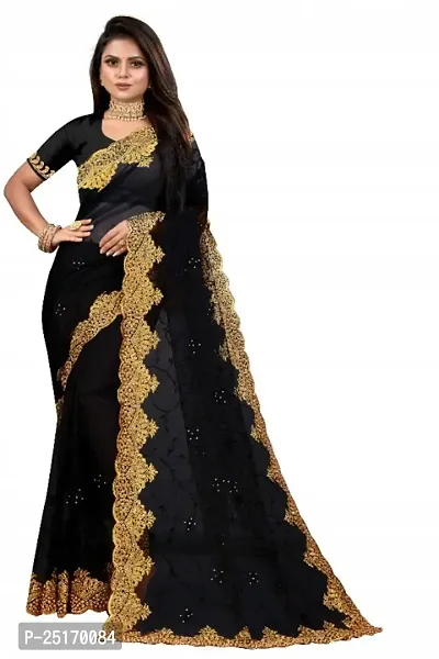 Women Net Embroidered Saree-thumb0