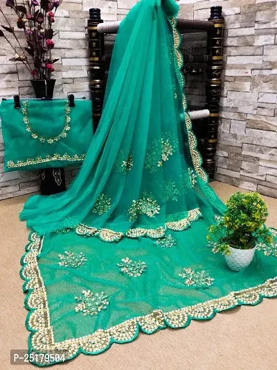 Women Net Embroidered Saree-thumb0