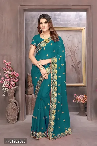 Stylish Georgette Saree With Blouse Piece For Women-thumb0