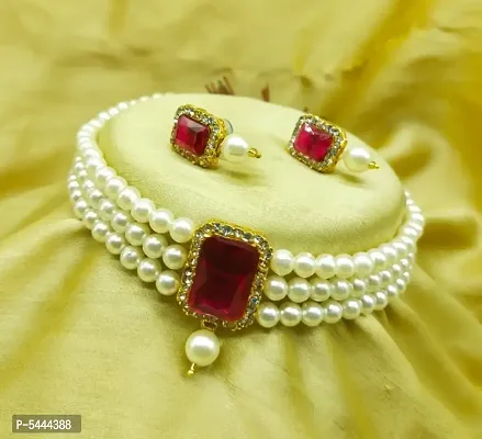 Women's Pearl Choker Necklace Set-thumb0