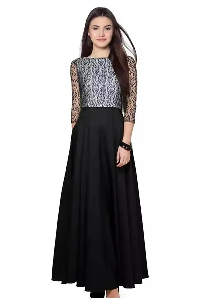 Stylish Black Crepe Textured A-Line Dress For Women