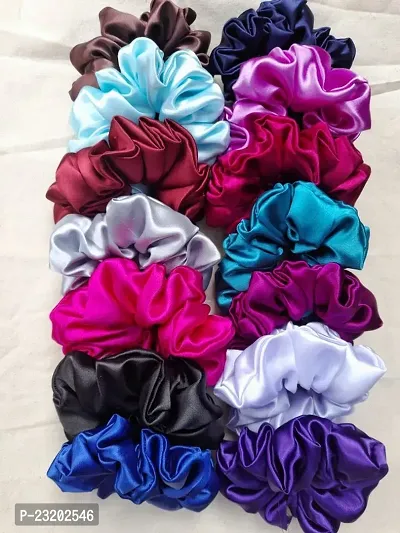 (Pack of 12) Multicolor Pure Silk Scrunchies Hair Tie Elastic Large Hair Bands Set Hair Band (Multicolor)