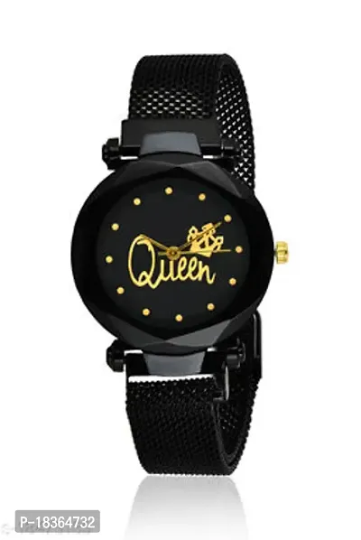 New Stylish Attractive Black Queen Dial Magnetic Strap Watch For Women For Casual  Party Wear Watch Pack of 1-thumb0