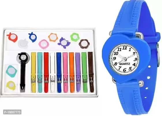 Analogue Girl's Watch ( White Dial Multicolored Strap ) Analogue Multi-Colour Dial Girl's Watch with 11 Interchangeable Dial Analog Watch - For Girls  Pack of 1