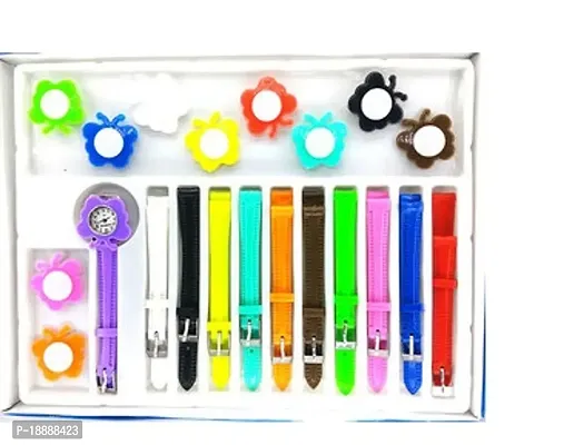 Stylish 11 Belt Inter Changeable Belt and Dial Multicolor Watch for Girls Pack of 1-thumb0