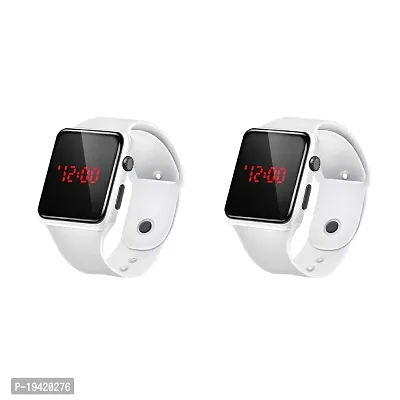 Unique White Silicon Strap Square Digital LED Watch For Kids (Pack of 2)