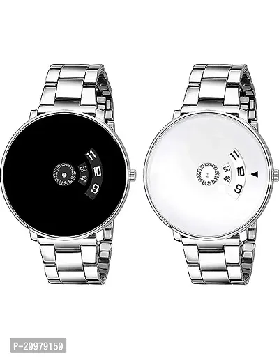 Unique  White  Black Dial Paidu Stainless Steel Analog Watch for Men's  Boys (Combo of 2)