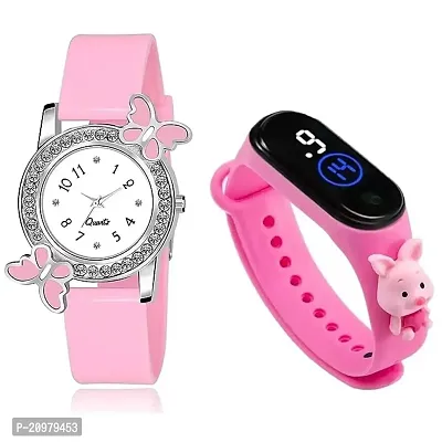New Girls Butterfly Watch With Toy M2 Band Watch For Kids (Pack of 2)